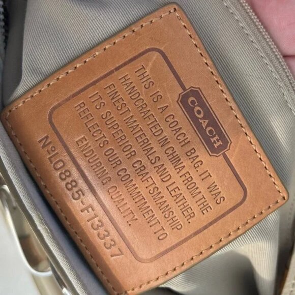 COACH Monogramed Cream & Tan Hamilton Tote Handbag Purse Silver Hardware GUC - Picture 10 of 11